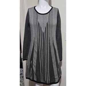 Prana Women Gray Black Striped Organic Cotton Sweater Dress Long Sleeve Large